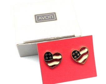 Vintage Avon Enamel Flag Heart of American Stud Earrings