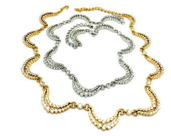 Choice of Vintage St. John Gold Plated & Crystal Rhinestone Curved Link Necklaces - 16-19" Adjustable