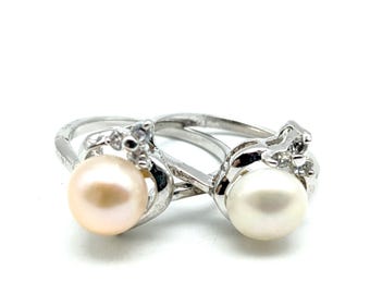 Vintage Silver Plated Cultured Pearl Ring - Choice of Colors
