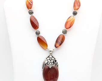 Merav Sterling Silver & Banded Carrnelian Pendant Necklace