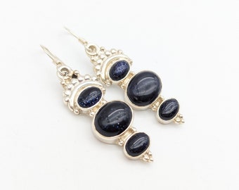 Vintage Sterling Silver Purple Sandstone Glass Dangle Earrings