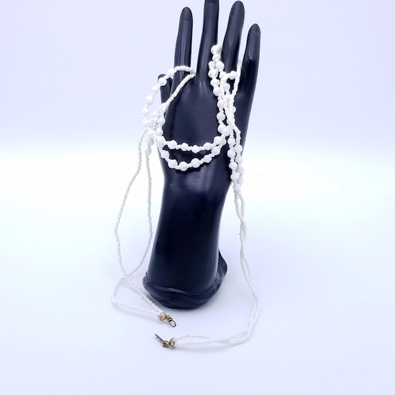 Signed Miriam Haskell Double Strand White Milk Gl… - image 2