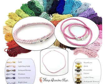 3mm Twisted Satin Silk Cord Necklaces, Choice of Color, Clasp, Length