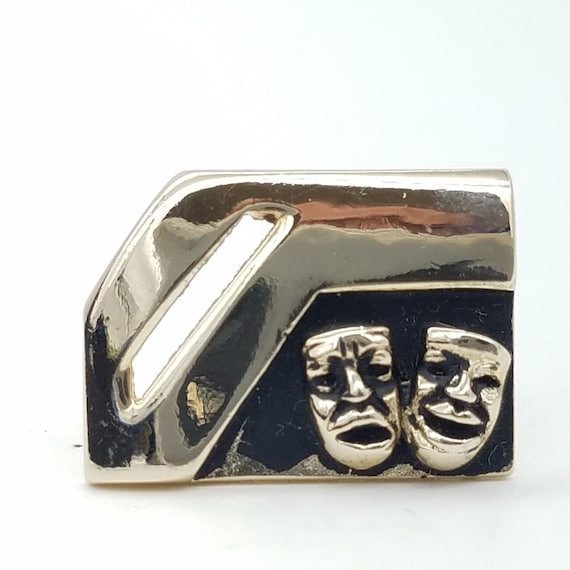 Vintage Drama Mask Comedy & Tragedy Gold Tone Cuf… - image 2
