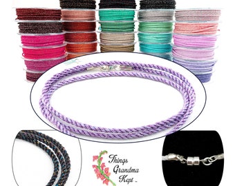 Sterling Silver & Sparkling Silk Cord Necklace, High Quality, 2mm - 33 Colors, Any Length