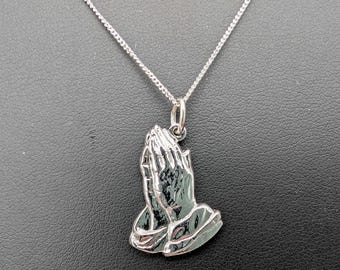 Sterling Silver Praying Hands Pendant Necklace - 18"