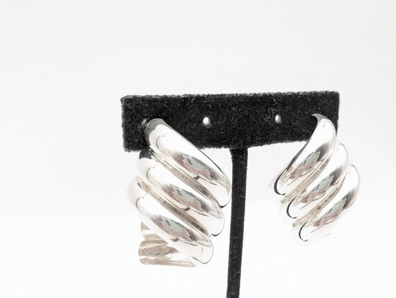 Sterling Silver Modernist Twisted Hoop Statement Earrings - 1.75" View 4