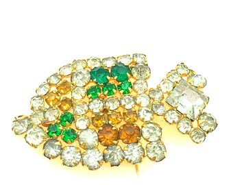 Vintage Rhinestone Fish Brooch Signed House of Schrager