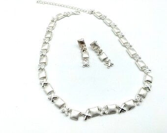 Vintage Multi Rhinestone Necklace & Earring Set