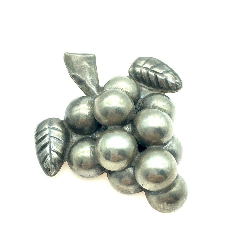 Dainty Vintage Mexico Sterling Silver Grapes & Leaf Brooch image 2