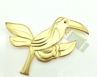Vintage Roz Kaplan Originals Gold Toucan Brooch