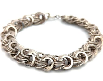 Antique Heavy Circle Link Chain Bracelet- 835 Silver - 8"