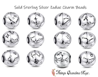 Sterling Silver & CZ Zodiac Constellation European Charm Bead, Pandora Compatible
