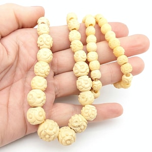 Antique Floral Carved Celluloid Bead Necklace - 28"