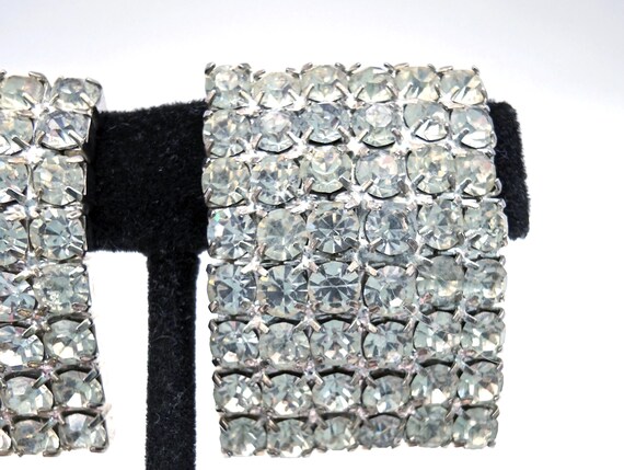 Large Rectangular Pave Rhinestone Clip Earrings -… - image 3