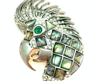 Vintage Silver Tone & Abalone Inlay Cockatoo Bird Brooch