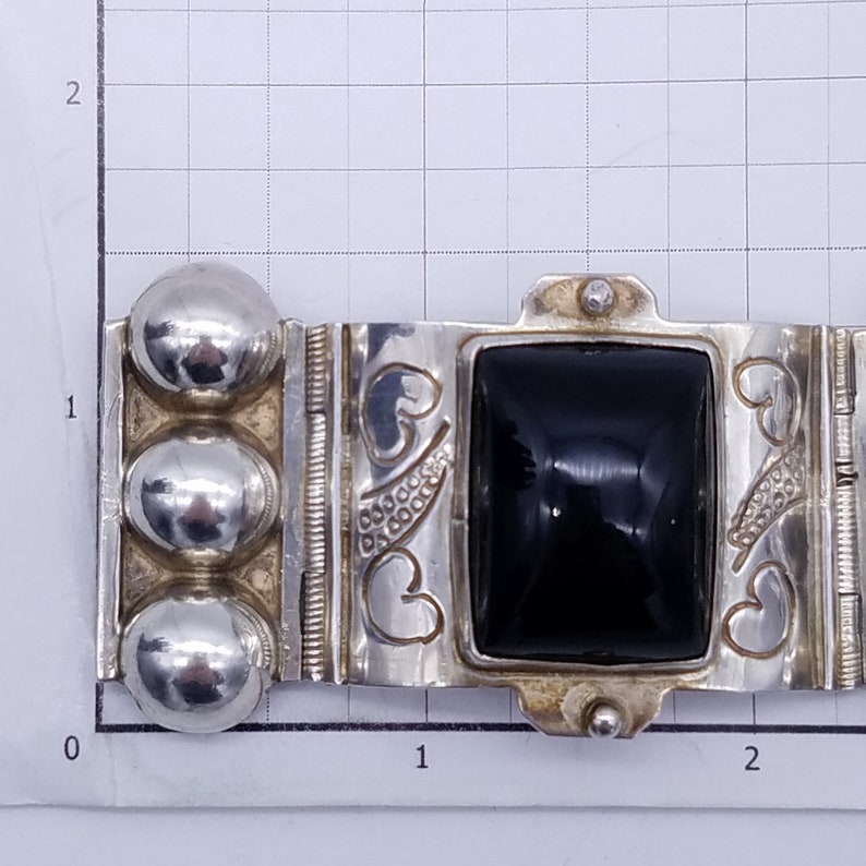 Vintage Mexican Onyx /& Sterling Silver Panel Bracelet Signed SR