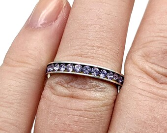 Sterling Silver & Purple CZ Eternity Band - size 7