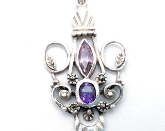 Sterling Silver, Amethyst & Pink Garnet Pendant