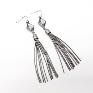 Vintage Lia Sophia Gunmetal Rhinestone Tassel Earrings - 3&quot;