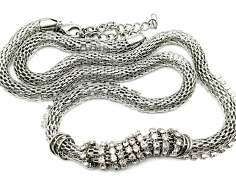 Chunky Mesh Snake Rhinestone Chain Necklace, Chicos