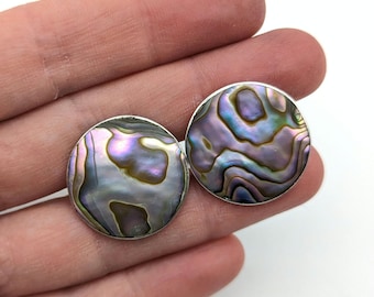Vintage Taxco Sterling Silver & Abalone Cufflinks  - 1" Diameter