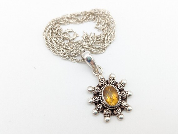 Vintage Citrine & Sterling Silver Pendant Necklac… - image 2