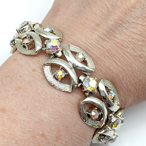 Coro Pegasus Gold Tone & Pink AB Rhinestone Link Bracelet - 7.25&quot;