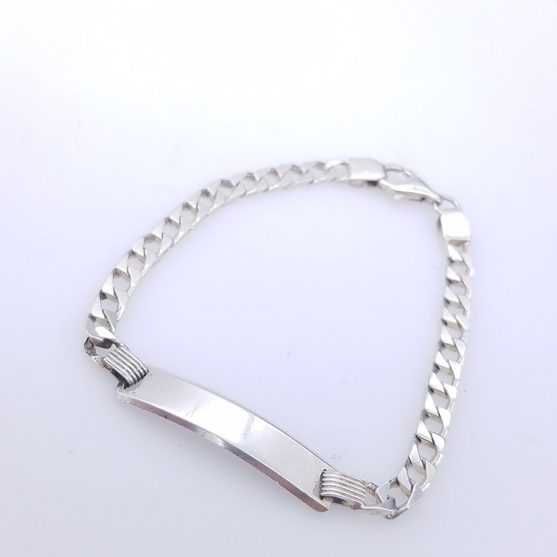 7.5 Vintage 7mm Engraveable Sterling Silver Bar /& Curb Chain Bracelet