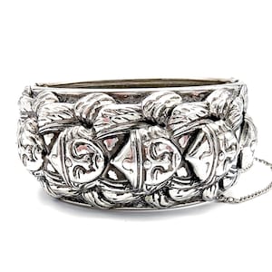 Vargas Silver Repousse Asian Warrior Hinged Bangle Bracelet