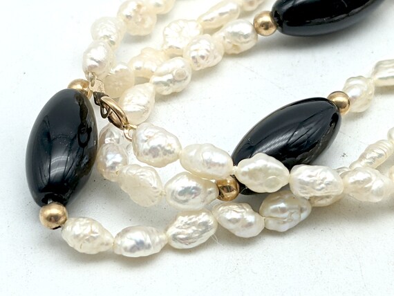 Vintage Rice Pearl, Black Onyx and 14k Gold Beade… - image 6
