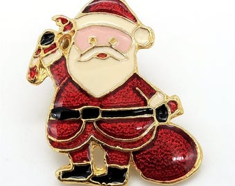 Vintage Enameled Santa Lapel Pin / Tie Tack - Old Stock, New Condition on Original Display Card