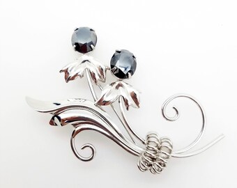 Sorrento Sterling Silver & Hematite Floral Spray Brooch