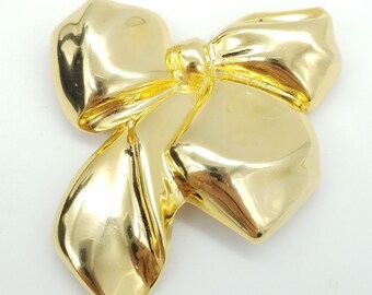 Old Stock Gold-Tone Bow Brooch Signed Danecraft - 2"
