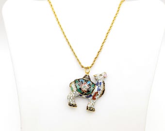 Vintage Cloisonne Enamel & Brass Camel Pendant Necklace - 20"