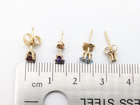 Single Diamond, Ruby, Topaz Stud Earrings in 14K … - image 7