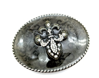 Vintage Rhinestone Fleur de Lis Belt Buckle