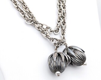 Vintage Napier Cumquat Melon Silver Pendant Necklace - 32"