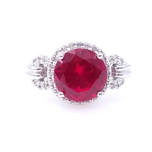Sterling Silver, Ruby & White Topaz Ring - Size 6 3/4
