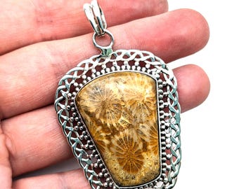 Sterling Silver Fossilized Coral Sterling Pendant