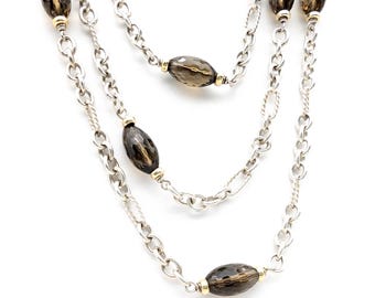 Collar de cuarzo ahumado de David Yurman de 182 cm en plata de ley, estación de oro de 18 quilates