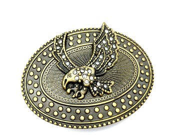 Vintage Bronze & Rhinestone Eagle Belt Buckle