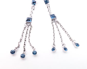 Authentic Givenchy Blue Crystal Chain Link Dangle Earrings - 2.5"
