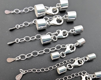 Solid Sterling Silver Adjustable Cord End Cap Sets: 2mm, 2.5mm, 3mm, 3.5mm 4mm, 4.5mm, 5mm, 6mm 8mm, 10mm Internal Diameter For Leather