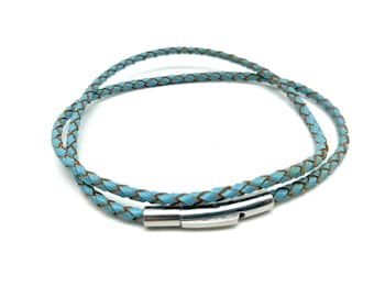 57 Colors! Custom Made 3mm Genuine Braided Leather & Stainless Steel Clasp Necklace or Wrap Bracelet