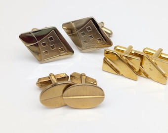 3 Pairs of Vintage Gold Tone Cufflinks, One Swank