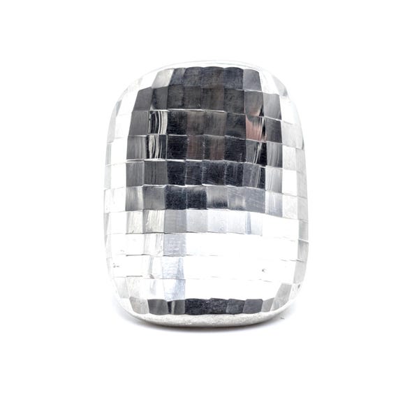 Sterling Silver Concave Statement Ring, Faceted D… - image 3