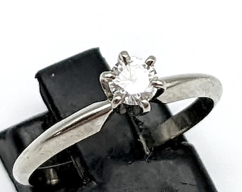 Vintage 1/3 Carat 14K White Gold Natural Diamond Solitaire Engagement Ring - Size 6.25 Resizable