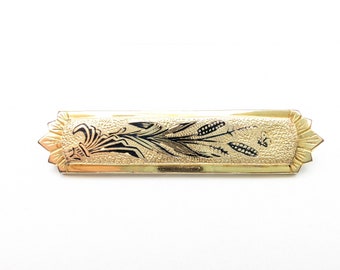 Antique Gold Filled Damascene Wheat Stalk Bar Brooch
