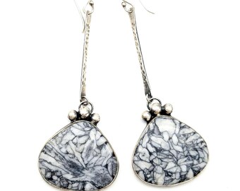 Artisan Pinolith Stone & Brushed Sterling Silver Dangle Earrings
